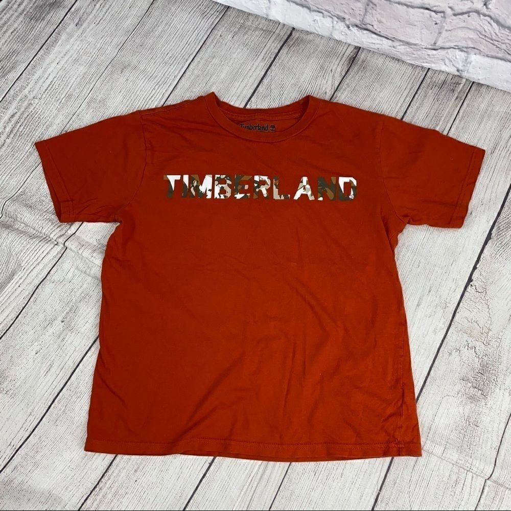 Timberland boys orange t-shirt w/camo print sz med